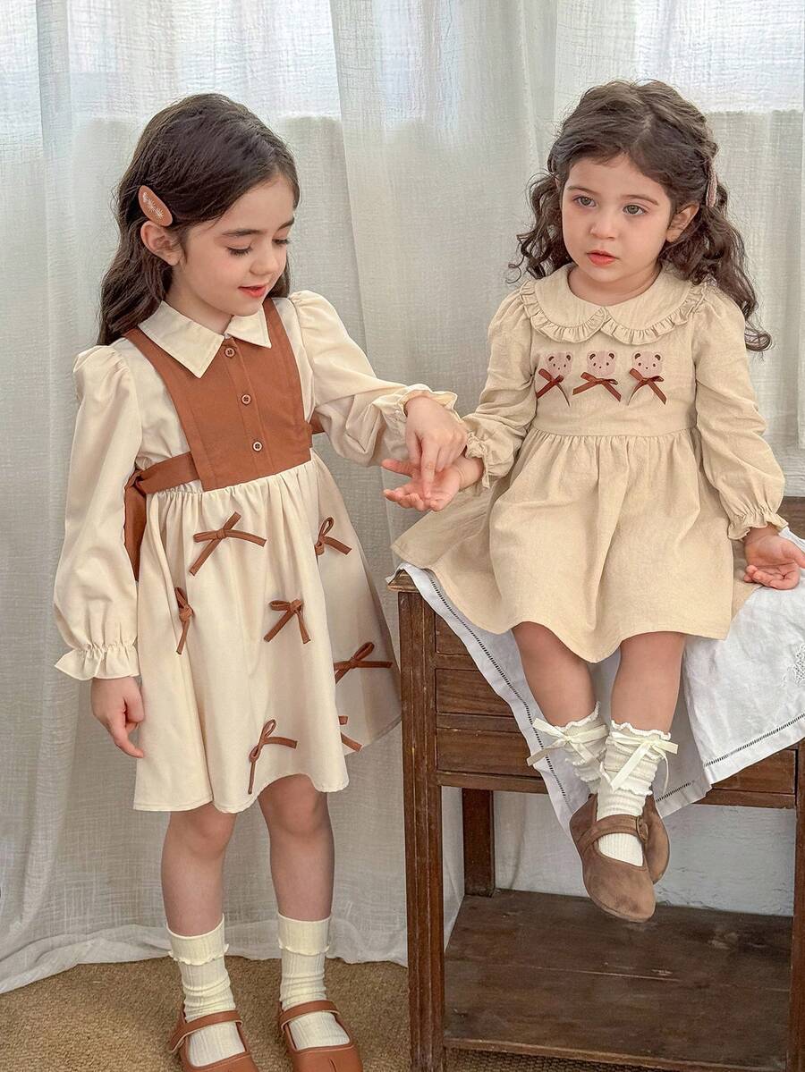 LMoss Kids LMoss Kids Young Girl Woven Contrast Color Polo Collar Casual 2 In 1 Dress Toddler Girl Dress Beige Dress For Kids Girls Autumn Dress Girls Spring Dress French Style Dress Kids Kids Back To School Kids Vintage Style Dress Girls Co Ord Set Girl Clothes Sets Kids Vintage Dress French Style Dress Girls Vintage Style Toddler Dress Toddler Girl Dresses,Fall Dresses,Girls Spring Autumn French Style Dress ,Girls Long Sleeve Dress, Long Sleeves Kids Dress,Fall Dresses Winter