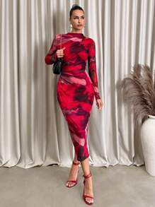 Lavishia Women's Mesh Printed Elastic Knit Dress - Multicolor - View 6