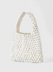 ROMWE Fairycore 1 Peça Bolsa de Praia Tecida com Conchas do Oceano Azul e Estrela do Mar, Estilo de Férias, Incluindo 1 Bolsa e 1 Conjunto de Acessórios, Para Mulheres, Primavera/Verão - Branco - Visão 6