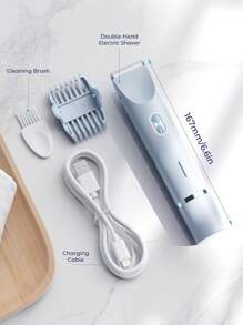 Teckwe 女士比基尼修剪器，适合丝绸肌肤的无痛电动剃须刀，带陶瓷刀头和 Type-C 充电端口的无线剃须刀，适合旅行，夏季海滩，蓝色 - 藍色 - 查看 9