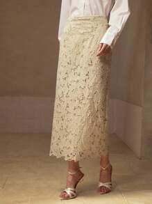 MOTF PREMIUM SCALLOP TRIM LACE SKIRT - Apricot - View 8