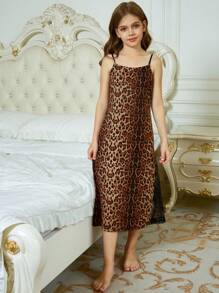 Hapijoa Tween Girls Leopard Print Camisole Nightgown Loungewear, Summer - Brown - View 6