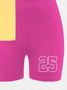 SHEIN Leap Crew 青少年女孩休閒簡約短袖寬鬆T恤與內搭褲2件套，適合夏季女孩夏日穿搭，青少年女孩運動風夏季套裝 - 彩色 - 查看 7