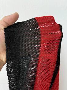 Whyspr 宽松舒适的万圣节镂空环扣毛衣，条纹透视超大露肩中长针织套头衫，适合秋冬季节穿着。