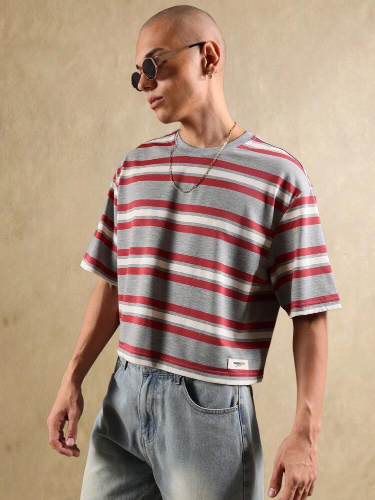 Boxy Fit Striped T-Shirt With Crew Neck