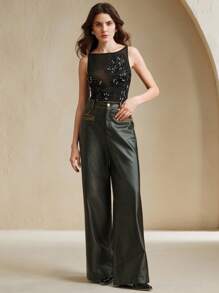 Anewsta 优雅时尚珍珠装饰无袖串珠背心针织上衣夏季