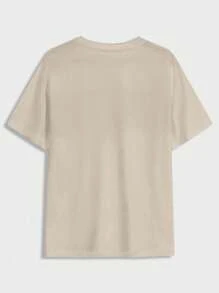 EURMUSE Men's Contrast Color Round Neck Short Sleeve Top And Solid Color Shorts 2 Piece Set - Beige - View 8