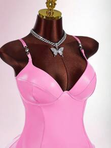 Amplova 金属链条装饰粉色 PU 抹胸紧身迷你连衣裙