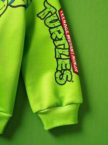 TEENAGE MUTANT NINJA TURTLES | SHEIN Young Boy Cartoon Turtle Print Green Casual & Cute Long Sleeve Crew Neck Sweatshirt Fall Winter - Green - View 6