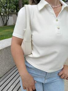 Jeta Ari 純色羅紋針織泡泡袖 T 卹 - 白色 - 查看 3