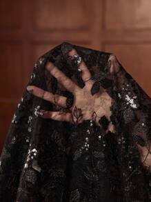 ZEYLAH 女士蕾丝亮片长袖上衣和中长裙优雅套装，秋冬 - 黑色 - 查看 7