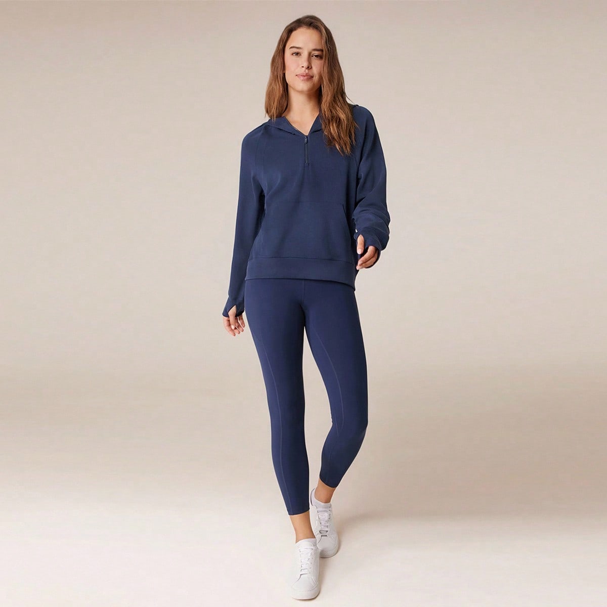 Sudadera con capucha y media cremallera de manga larga, sobredimensionada, de tela modal con tacto de seda, para el otoño