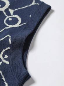 Manfinity Homme 男士休闲猫咪图案针织背心，适合返校季和秋冬季穿着 - 彩色 - 查看 3