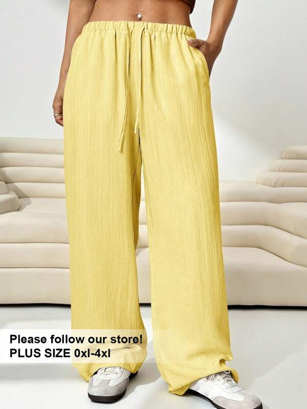 Solflare Women's Plus Size Yellow Woven Loose Pants