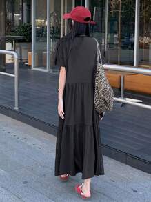 DAZY 女式花卉印花中长休闲连衣裙，春夏 - 深灰色 - 查看 3