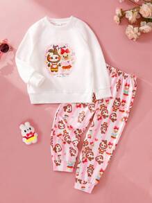 SHEIN Persoplay Kids Felpa da ragazza con collo tondo e maniche a raglan, con stampa digitale carina per uso quotidiano, adatta per l'autunno