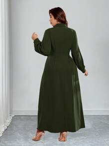 DreamSkyne Đầm tay đèn lồng màu trơn thanh lịch cỡ lớn đi làm - màu xanh lá - Xem 2