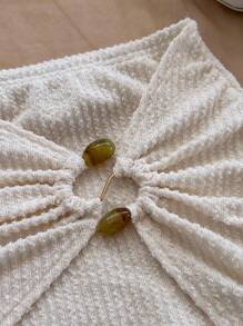 Soleia 女式两件套复古波浪提花针织背心，带镂空金属装饰和迷你裙套装，适合度假、约会、下午茶、海滩、游轮、公路旅行、音乐节、波西米亚风度假 - 杏色 - 查看 4