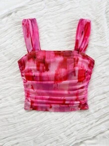 Soleia 女士度假春假女士花卉印花方领度假背心派对、夜间外出上衣、返校节扎染上衣海滩上衣夏季上衣节日上衣海滩俱乐部 - 彩色 - 查看 3