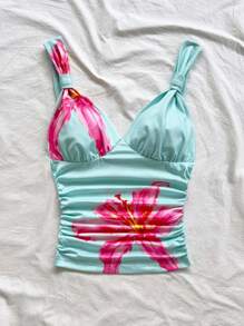 Soleia 女士度假花卉印花扭纹前背心，浪漫日常/休闲装，适合约会、海滩、音乐节 - 彩色 - 查看 6