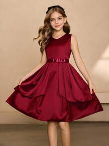 Girls Princess Dress, Piano Recital Dress, Wedding Flower Girl Dress, Formal Party Evening Gown, Red - Burgundy - View 1