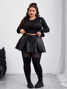 SHEIN CURVE+ Curve 大码/秋装/秋季女装/女冬装/冬装女士大码、连体丝袜、黑色大码打底裤、防滑高腿打底裤、黑色网眼贴片打底裤，适合日常休闲穿着，简约时尚，春夏装女秋装，冬季，CURVE PLUS - 黑色 - 查看 7