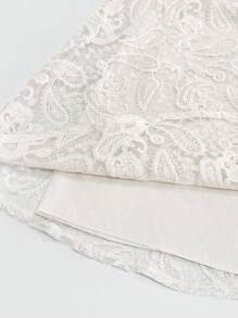 Elenzga 大码女式盖袖刺绣连衣裙，优雅浪漫的法式风格 - 杏色 - 查看 8