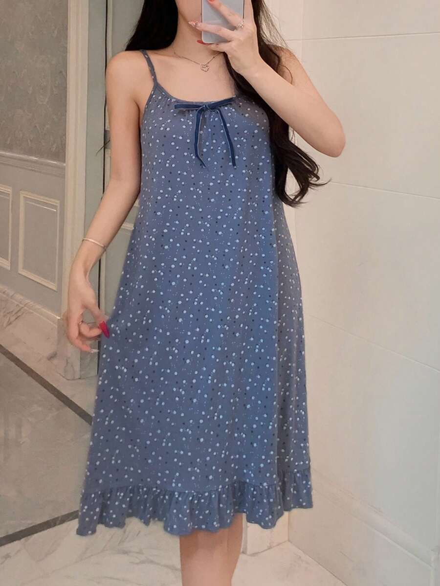 DAZY Ditsy Floral Ruffle Hands 女士吊带裙，夏季睡衣 - 藍色 - 查看 1