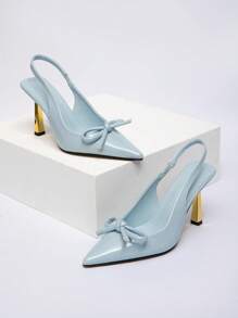 SHEIN X Belle Mariano CUCCOO CHICEST 女士高跟鞋，蝴蝶结装饰，酒红色，适合上班穿，洛丽塔风格 - 藍色 - 查看 11