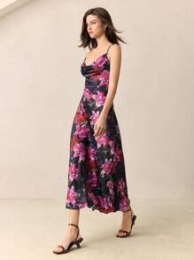 BizChic 2025 Summer New Floral Retro Print Adjustable Strap Dress, Romantic & Vintage Style, Suitable For Independence Day Music Festival, Party, Wedding Guest, Brunch, Urban Commute, Casual Versatile For Women