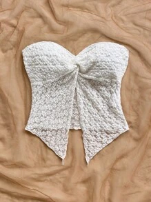 Soleia Áo crop top họa tiết hoa mơ dệt kim viền xoắn cho nữ, thích hợp cho kỳ nghỉ, trở lại trường, hẹn hò thường ngày, tiệc tùng, đám cưới, bãi biển mùa xuân/hè, lễ hội âm nhạc, phong cách boho - Màu be - Xem 6