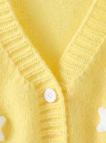 SHEIN Playful Pals Jeune fille à la mode décontractée mignon doux Cardigan pull 3D étoile