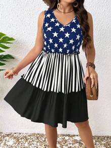 EMERY ROSE Women V-Neck Flag Day Mid-Length Dress, Club Spring Dress Summer Women Outfit Sundress - Multicolor - View 1