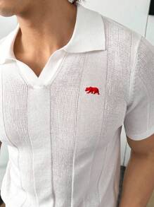 ESTAVOR Men's Casual Fashion Embroidered Knitted Short Sleeve Fall Sweater - White - View 4