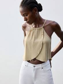 Maija Khaki,Summer,Casual,Vacation,Holiday 2025 Spring & Summer New Arrival Fashion Beaded Decor Women Tops,Boho Style Music Festival Beach Daily City - Camel - View 2