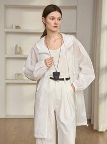 Dazy-Less 女士宽松商务休闲连帽雪纺衬衫，长袖轻薄外套，适合办公室穿着，春夏秋季女装外套