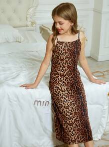 Hapijoa Tween Girls Leopard Print Camisole Nightgown Loungewear, Summer - Brown - View 3