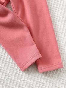 Cozy Pixies 女婴两件套柔软针织植物花卉图案圆领长袖毛衣上衣和松紧腰裤套装 - 杏色 - 查看 9