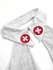 SHEIN Plus Size Sexy Lingerie Set (Dress & Nurse Hat, 2pcs) Floral Lace Costume