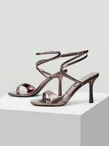 MOTF PREMIUM Giày cao gót mũi tròn kim loại sang trọng tối giản dành cho nữ - Xám - Xem 3