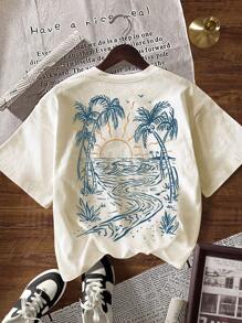 TaskSense Women Letter Print Casual Loose Fit Round Neck Short Sleeve T-Shirt, Summer - Apricot - View 6