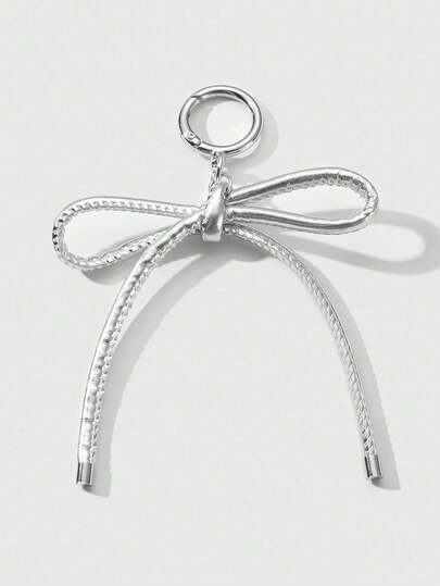 Kawaii 1 pezzo Portachiavi in pelle argento con fiocco, stile minimalista alla moda, realizzato a mano, adatto per le donne come regalo quotidiano o per vacanze