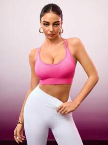 Slayoga 1pc Women's Seamless Knit Sport Bra, Rose Red, Yoga, Fitness, Outdoor, Casual