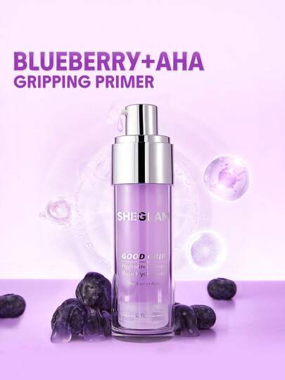 SHEGLAM برايمر مرطب Good Grip-Blueberry + Aha Oil Control Moisturizing Blueberry Primer Gel ينعم الخطوط الدقيقة ويمنع ظهورها، برايمر للوجه خالٍ من الزيوت والسيليكون علامة تجارية جمال مكياج مستحضرات تجميل للنساء الفتيات مثالي لفصل الخريف الشتاء مثالي ل- Y2K أزياء أنيقة هدية حفلة جاهز أفضل لون