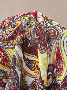 Florisole Vestido de mujer con estampado de paisley vintage bohemio, cuello en V, cintura con lazo y mangas farol, para primavera/otoño - Multicolor - Ver 6