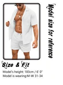 Manfinity Ironwick Áo sơ mi tay ngắn họa tiết hình học và quần short đi biển cho nam Áo sơ mi và quần short Hawaii cho nam, Hawaii - trắng - Xem 4