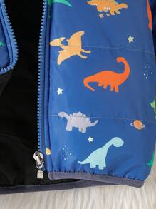 SHEIN 1 件男婴休闲可爱恐龙印花加厚连帽棉衣，适合上学、派对、运动、户外、秋冬季、幼儿拉链连帽衫、婴儿夹克、婴儿外套，6 个月-3 岁 - 藍色 - 查看 6