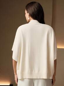 Anewsta Áo len dệt kim thêu hoa cổ đứng tay cánh dơi cho nữ - trắng - Xem 2