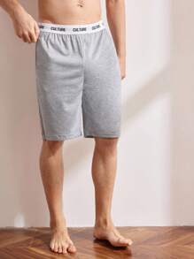 Men Contrast Letter Tape Sleep Shorts Sports - Light Grey - View 4