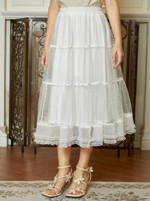 Hapijoa 秋季少女网眼薄纱裙 - 白色 - 查看 1